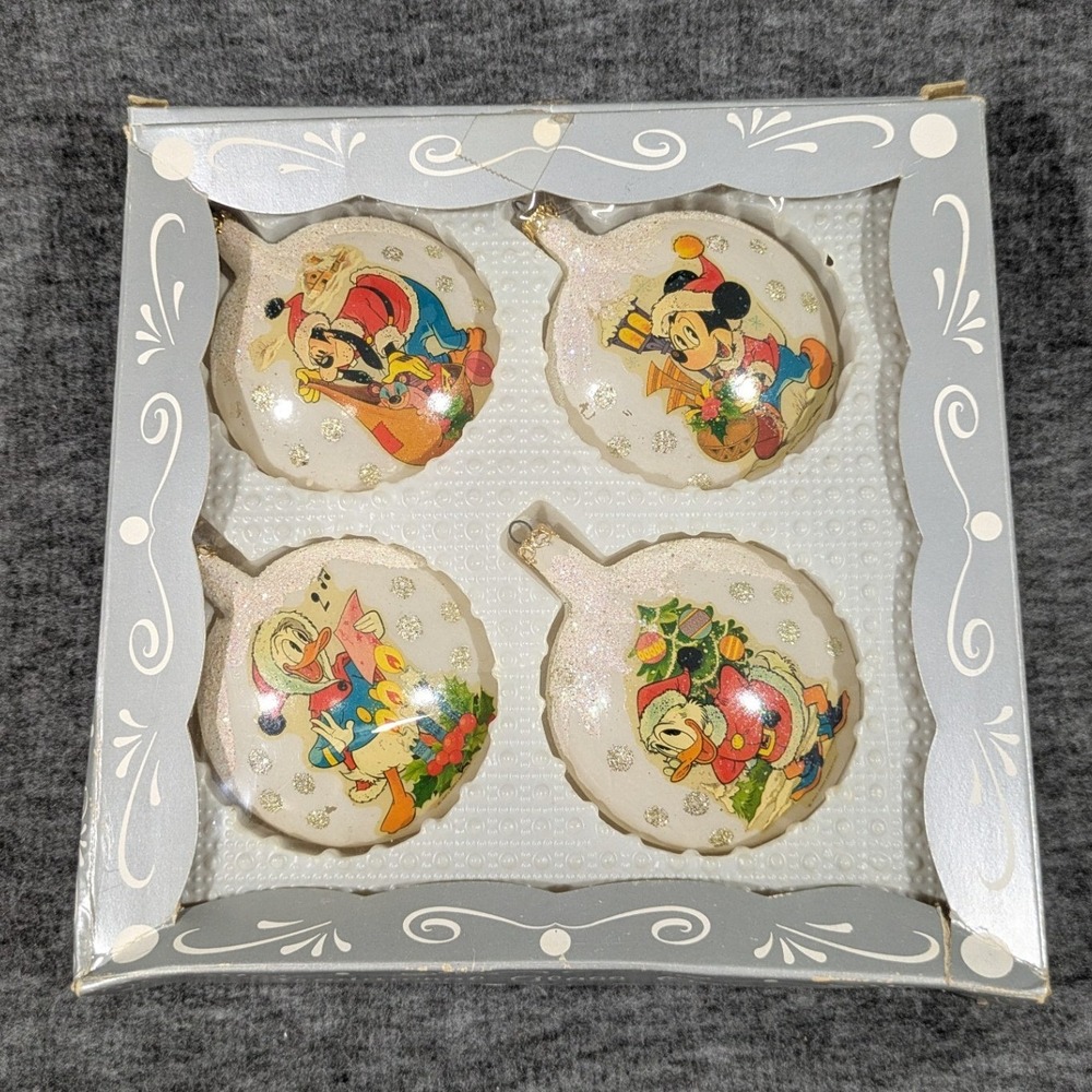 Vintage Disney Kurt Adler Glass Christmas Ornaments Mickey Goofy Donald Set of 4